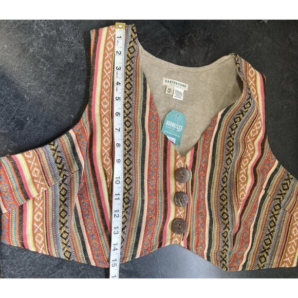 Earthbound Trading Co Striped Boho Cropped Cotton Western Vest Women’s  XLarge - Picture 5 of 5